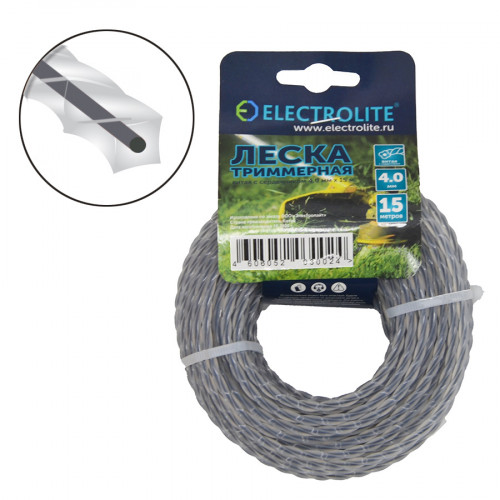 Леска для триммера Electrolite 4мм*15м витая с сердечником