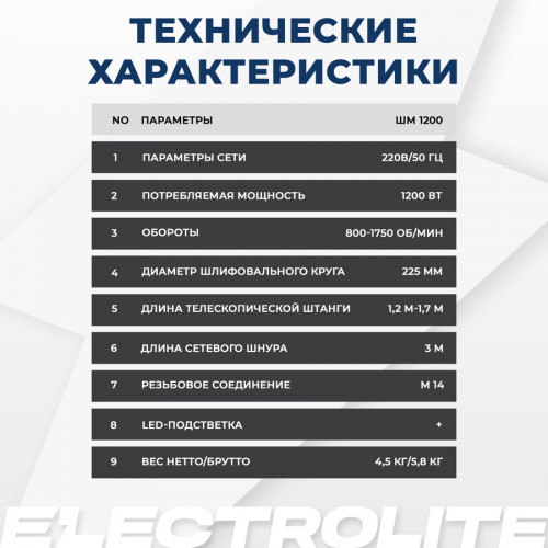 Шлифовальная машина для стен Electrolite ШМ 1200 жираф