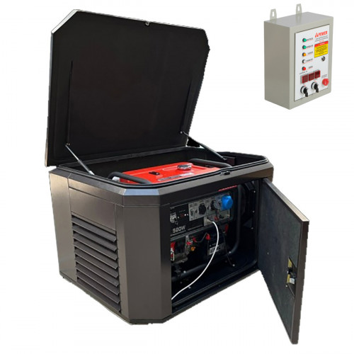 Генератор A-iPower A6000EAX в супертихом зимнем кожухе 1400SS RAL 8019 + блок автозапуска A-iPower 400 В 25 А
