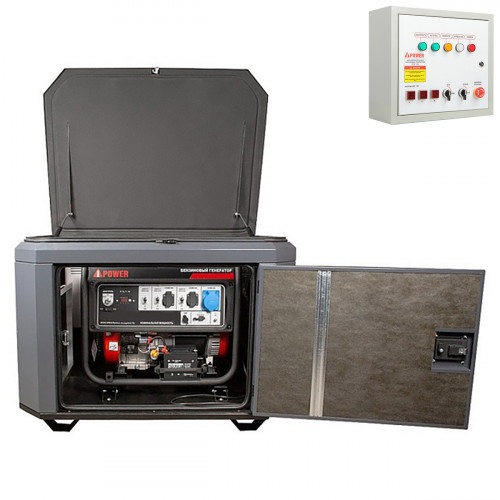 Генератор A-iPower A6000EAX в тихом зимнем кожухе 1200 RAL 7024 + блок автозапуска A-iPower 230В/400В 100А 8 ПИН