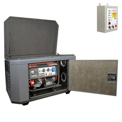 Генератор A-iPower A9000EAX в супертихом зимнем кожухе 1400SS RAL 7024 + блок автозапуска A-iPower 230 В 50 А
