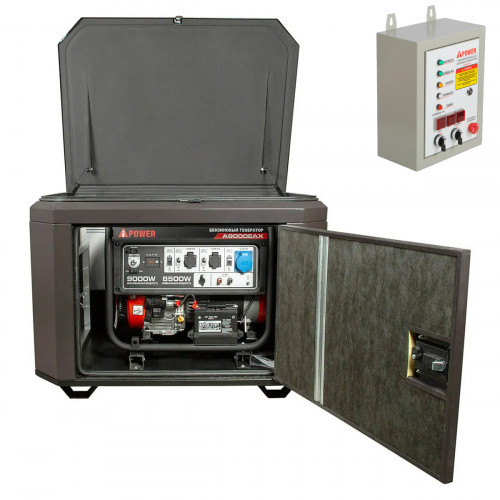 Генератор A-iPower A9000EAX в тихом зимнем кожухе 1200 RAL 8019 + блок автозапуска A-iPower 400 В 25 А