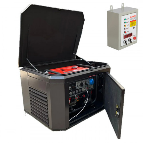 Генератор A-iPower A9000EAX в супертихом зимнем кожухе 1400SS RAL 8019 + блок автозапуска A-iPower 400 В 25 А