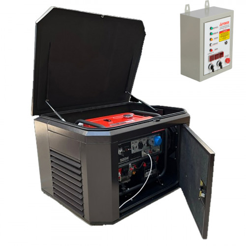 Генератор A-iPower A8000EAX в супертихом зимнем кожухе 1400SS RAL 8019 + блок автозапуска A-iPower 400 В 25 А