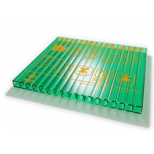 Сотовый поликарбонат GOLDEN PLAST 10 мм / Цвет зеленый / Длина листа 6 м