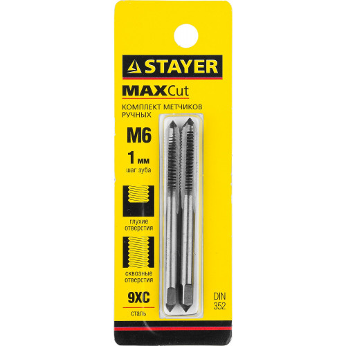 STAYER M6 х 1, 2 шт, комплект метчиков (28025-06-1.0-H2)