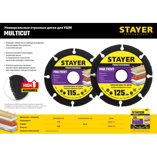 STAYER Multicut, 115 х 22.2 мм, для УШМ, диск отрезной по дереву (36860-115)