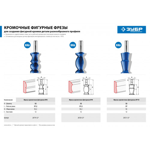 ЗУБР 32 x 57 мм, фреза кромочная калевочная №10, Профессионал (28721-32)