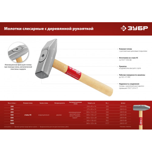ЗУБР 800 г, слесарный молоток (20015-08)