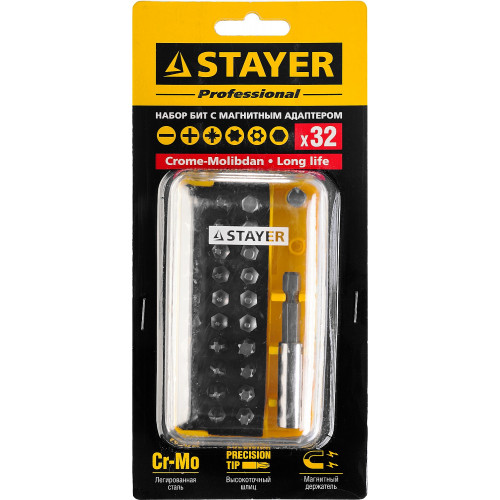 STAYER с магнитным адаптером, 32 шт, набор бит, Professional (26135-H32)