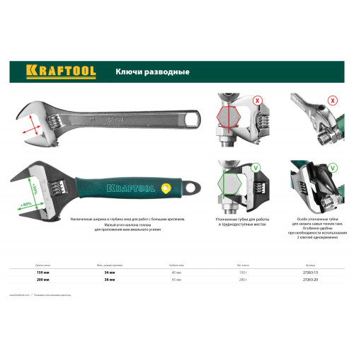 KRAFTOOL SlimWide Ultra, 150/34 мм, разводной ключ (27263-15)