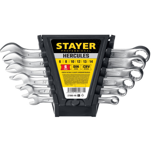 STAYER HERCULES, 6 шт, 6 - 14 мм, набор комбинированных гаечных ключей, Professional (27085-H6)