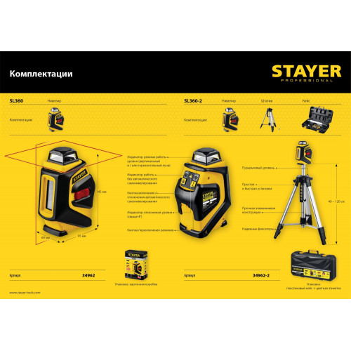STAYER 20 м, лазерный нивелир, Professional (34962)