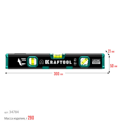 KRAFTOOL KOMPAKT-300, 300 мм, усиленный профиль, с зеркальным глазком, компактный магнитный уровень (34784)