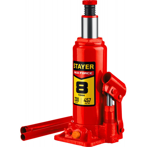 STAYER RED FORCE, 8 т, 200 - 385 мм, бутылочный гидравлический домкрат, Professional (43160-8)