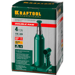 KRAFTOOL DOUBLE RAM, 4 т, 170 - 420 мм, с увеличенным подъемом, двухштоковый бутылочный домкрат (43463-4)
