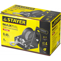 STAYER MAXPull, 0.5 т, 8 м, ручная барабанная тросовая лебедка (43112-0.5)