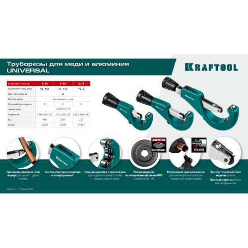 KRAFTOOL Universal-76, 6-76 мм, труборез для меди и алюминия (23487)