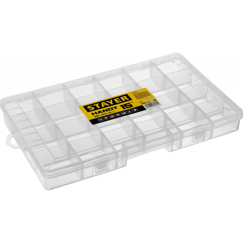 STAYER HANDY-15, 380 x 230 x 50 мм, (15″), пластиковый органайзер с 18 ячейками (38051-15)