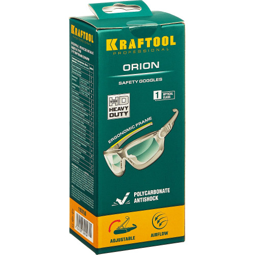 KRAFTOOL ORION, открытого типа, прозрачные, стекло с антибликовым покрытием, защитные очки с непрямой вентиляцией (110305)