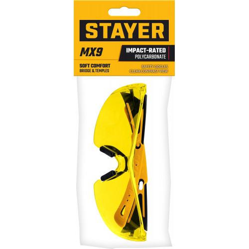 STAYER MX-9, открытого типа, желтые, защитные очки с двухкомпонентными дужками (110491)