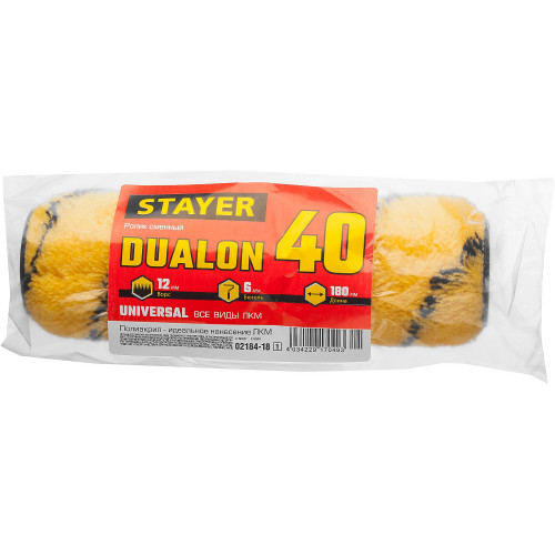 STAYER DUALON, 40 х 180 мм, бюгель 6 мм, ворс 12 мм, полиакрил, все виды ЛКМ, малярный ролик (02182-18)