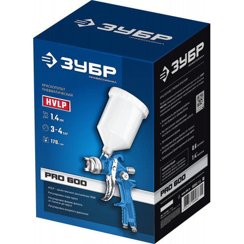 ЗУБР PRO 600, HVLP, 1.4 мм, пневматический краскопульт с верхним бачком (06563-1.4)