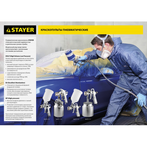 STAYER AirPro G, HVLP 1.4 мм, пневматический краскопульт с верхним бачком, Professional (06476-1.4)