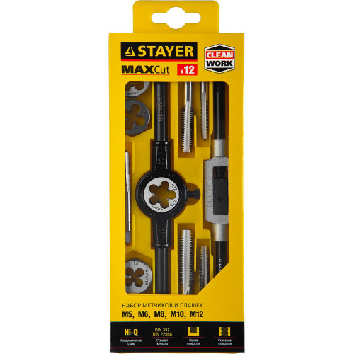 STAYER MaXCut, 12 предмета, набор метчиков и плашек (28012-H12)