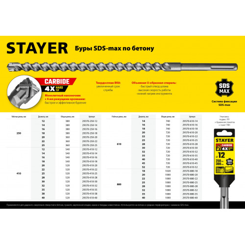 STAYER Hercules-4Х, 22 x 610/720 мм, SDS-max бур, Professional (29370-610-22)