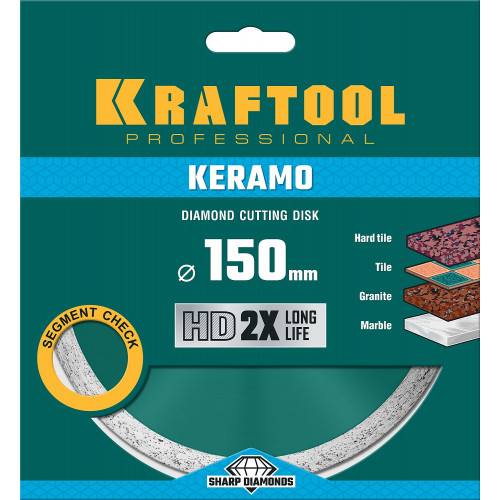 KRAFTOOL KERAMO, 150 мм, (22.2 мм, 10 х 1.8 мм), сплошной алмазный диск (36684-150)