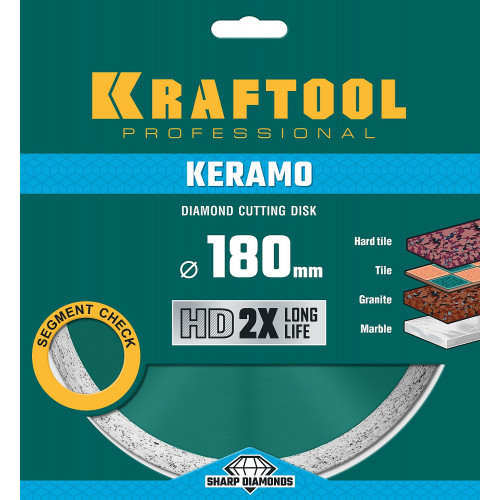 KRAFTOOL KERAMO, 180 мм, (22.2 мм, 10 х 2.0 мм), сплошной алмазный диск (36684-180)