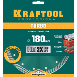 KRAFTOOL Turbo, 180 мм, (22.2 мм, 10 х 2.6 мм), сегментированный алмазный диск (36682-180)