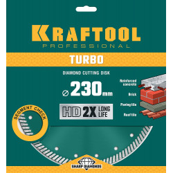 KRAFTOOL Turbo, 230 мм, (22.2 мм, 10 х 2.8 мм), сегментированный алмазный диск (36682-230)