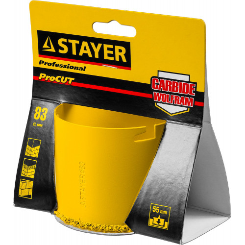 STAYER 83 мм, L 55 мм, карбид вольфрама, кольцевая коронка, Professional (33345-83)