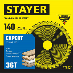 STAYER Expert, 140 x 20/16 мм, 36Т, точный рез, пильный диск по дереву (3682-140-20-36)