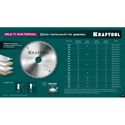 KRAFTOOL Multi Material, 355 х 25.4 мм, 120Т, пильный диск по алюминию (36953-355-25.4)