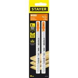 STAYER T301CD, T-хвост., HCS сталь, по дереву, шаг зуба 3 мм (6TPI), раб. длина 90 мм, 2 шт, полотна для лобзика, Professional (15982-4)