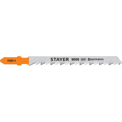 STAYER T144D, T-хвост., HCS сталь, по дереву, шаг зуба 4 мм (6TPI), раб. длина 75 мм, 2 шт, полотна для лобзика, Professional (15984-4)