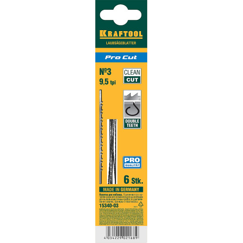 KRAFTOOL Pro Cut, 130 мм, 6 шт, полотна для лобзика (15340-03)