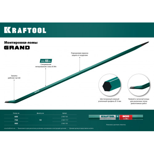 KRAFTOOL 600 мм, 19 мм, монтажный лом (21807-60)