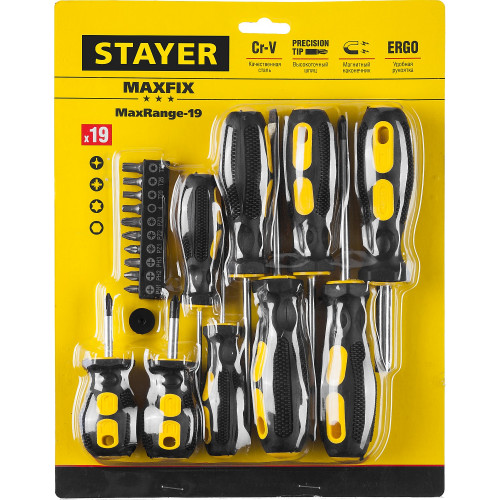STAYER Hercules-19, 19 предм., отвертка-битодержатель с насадками (2513-H19)