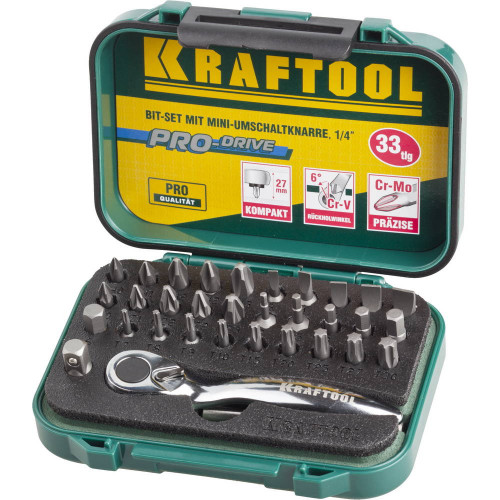 KRAFTOOL 33 шт, набор бит с мини-трещоткой (26157-H33)