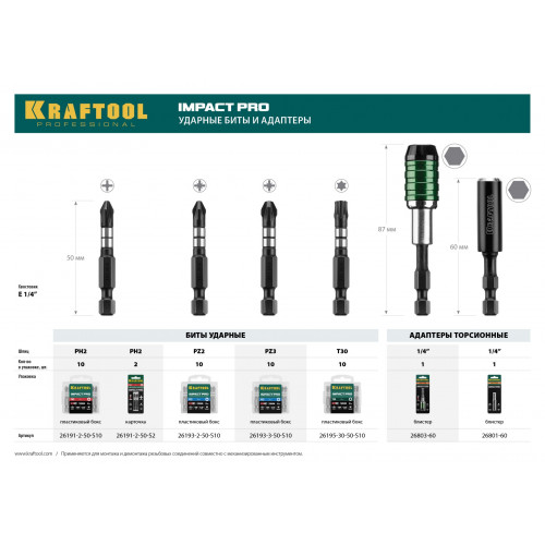 KRAFTOOL Impact PH2, 50 мм, 2 шт, ударные биты (26191-2-50-S2)