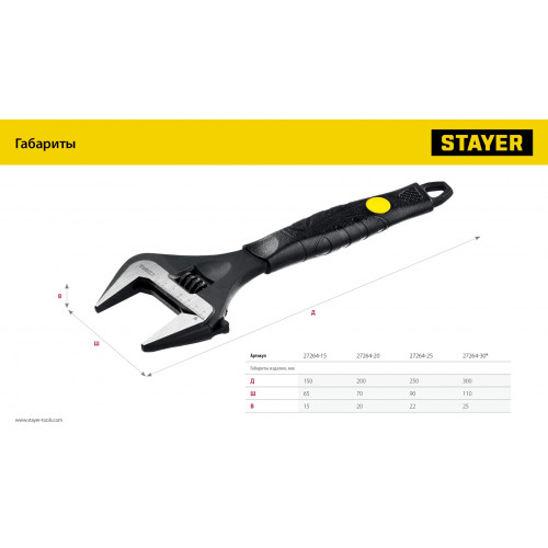 STAYER COBRA, 200/39 мм, разводной ключ, Professional (27264-20)