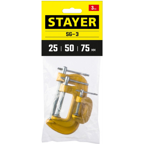 STAYER SG-3, 25-50-75 мм, 3 шт, набор чугунных струбцин G (3212-H3)