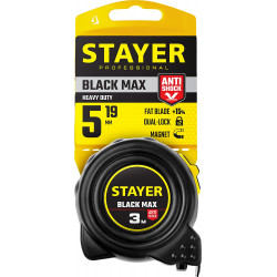 STAYER BlackMax, 5 м х 19 мм, рулетка с двумя фиксаторами, Professional (3410-05)