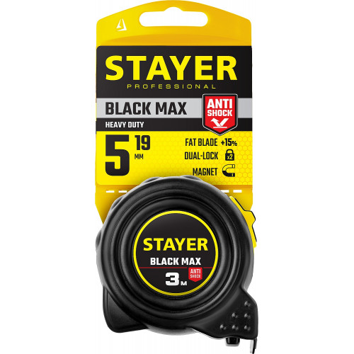 STAYER BlackMax, 5 м х 19 мм, рулетка с двумя фиксаторами, Professional (3410-05)