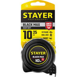 STAYER BlackMax, 10 м х 25 мм, рулетка с двумя фиксаторами, Professional (3410-010)