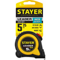 STAYER Leader, 5 м х 19 мм, рулетка с автостопом, Professional (3402-05-19)
